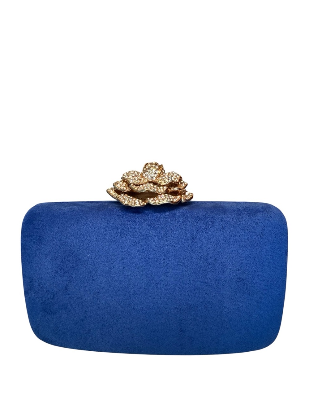 Gorgeous Hard Sided Suede-like Clutch w/Rhinestone Rose Closure - NWT
